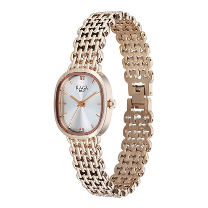 Titan Raga Silver Special Dial Rose Gold Metal Strap Analog Watch for Women