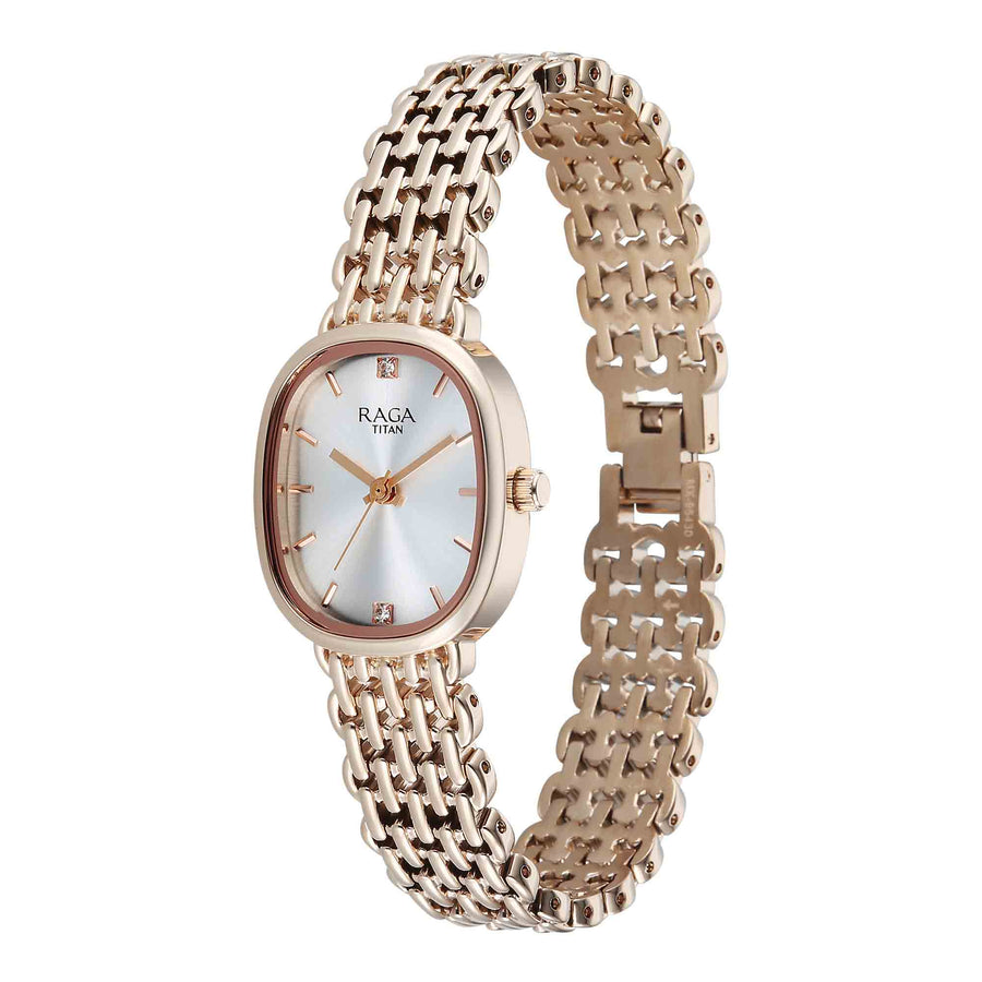 Titan Raga Silver Special Dial Rose Gold Metal Strap Analog Watch for Women