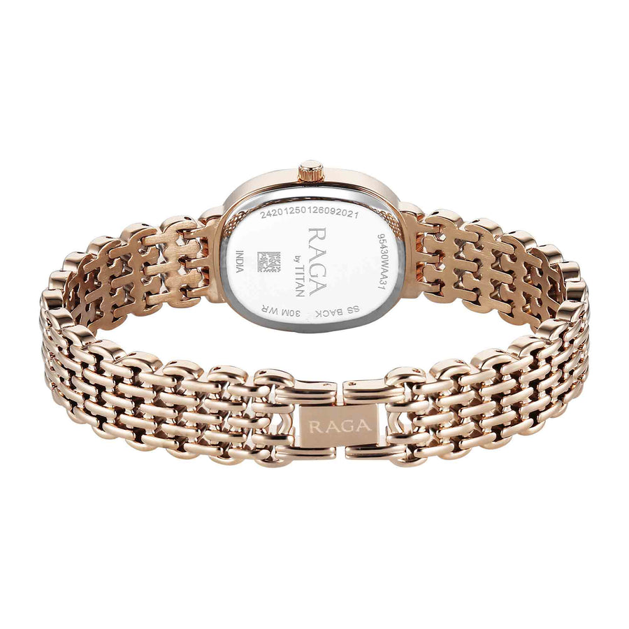 Titan Raga Silver Special Dial Rose Gold Metal Strap Analog Watch for Women