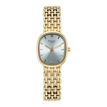 Titan Raga Blue Special Dial Gold Metal Strap Analog Watch for Women