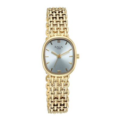 Titan Raga Blue Special Dial Gold Metal Strap Analog Watch for Women