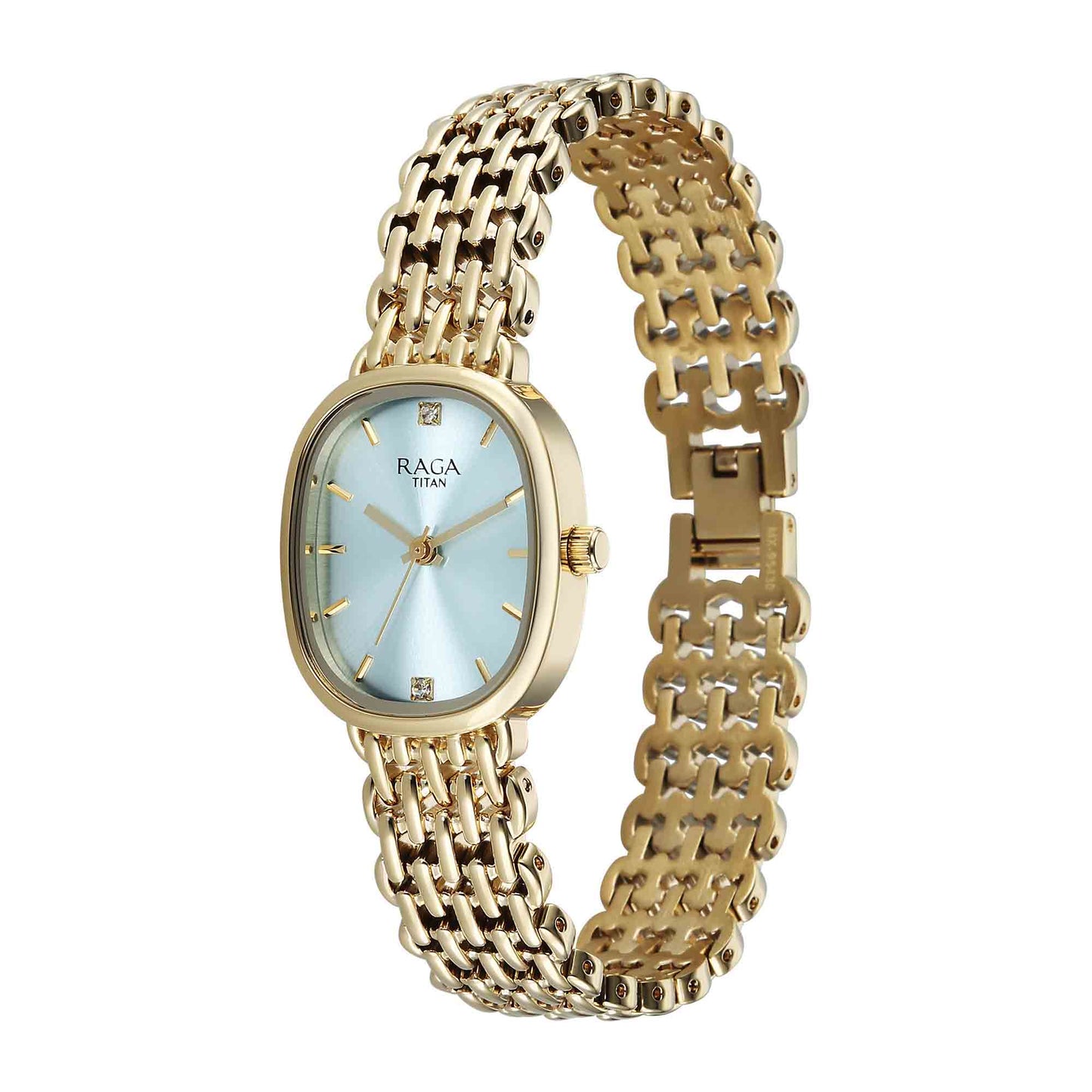 Titan Raga Blue Special Dial Gold Metal Strap Analog Watch for Women