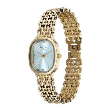 Titan Raga Blue Special Dial Gold Metal Strap Analog Watch for Women