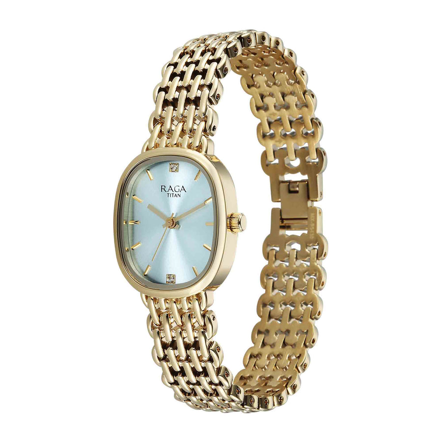 Titan Raga Blue Special Dial Gold Metal Strap Analog Watch for Women