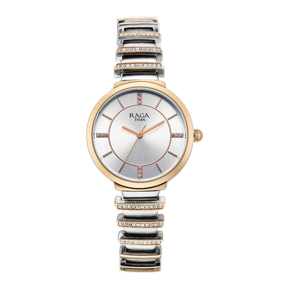 Titan Raga Silver Dial Two Toned Metal Strap Analog Watch for Women
