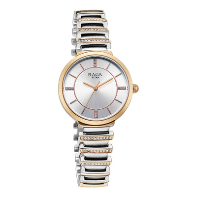 Titan Raga Silver Dial Two Toned Metal Strap Analog Watch for Women