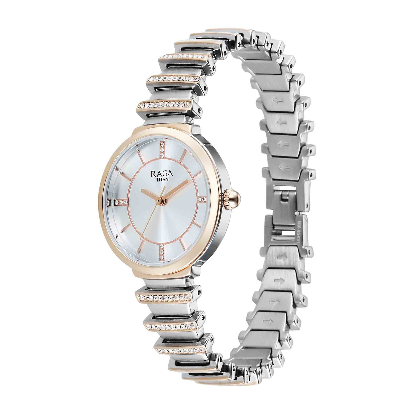 Titan Raga Silver Dial Two Toned Metal Strap Analog Watch for Women