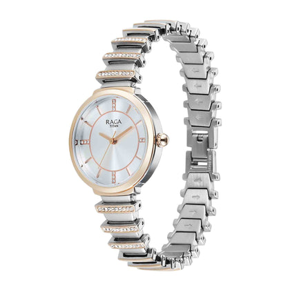 Titan Raga Silver Dial Two Toned Metal Strap Analog Watch for Women