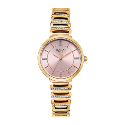 Titan Raga Pink Dial Rose Gold Metal Strap Analog Watch for Women