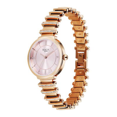 Titan Raga Pink Dial Rose Gold Metal Strap Analog Watch for Women