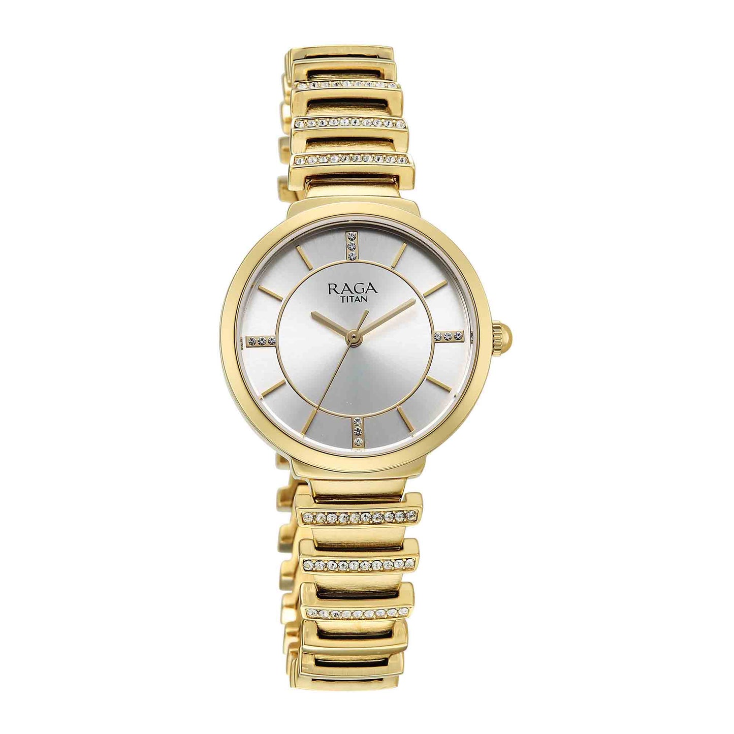 Titan Raga Silver Dial Gold Metal Strap Analog Watch for Women