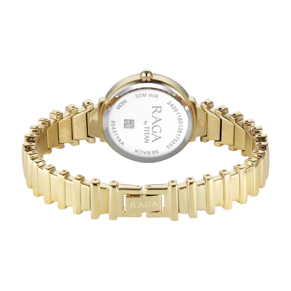 Titan Raga Silver Dial Gold Metal Strap Analog Watch for Women