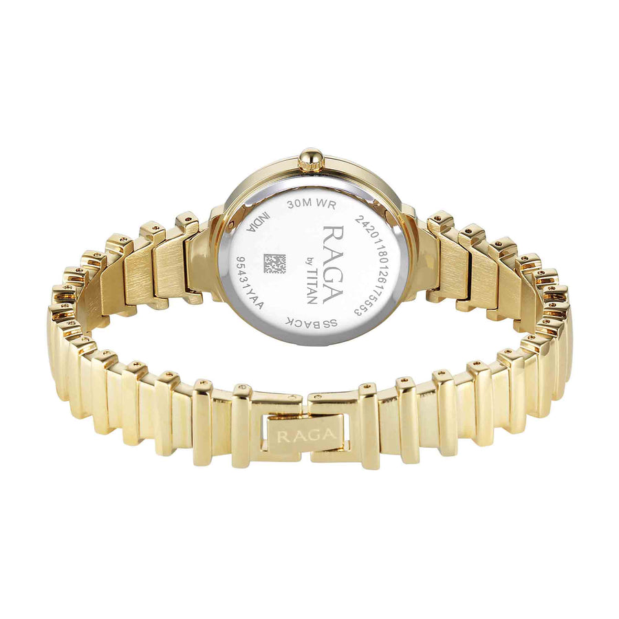 Titan Raga Silver Dial Gold Metal Strap Analog Watch for Women
