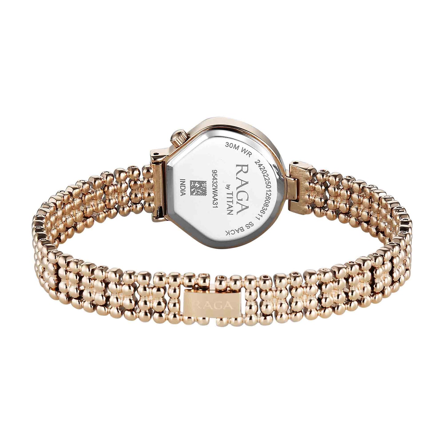 Titan Raga White Special Dial Rose Gold Metal Strap Analog Watch for Women
