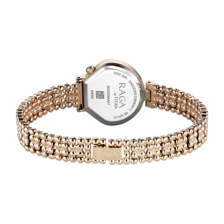 Titan Raga White Special Dial Rose Gold Metal Strap Analog Watch for Women