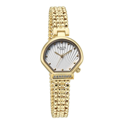 Titan Raga White Special Dial Gold Metal Strap Analog Watch for Women