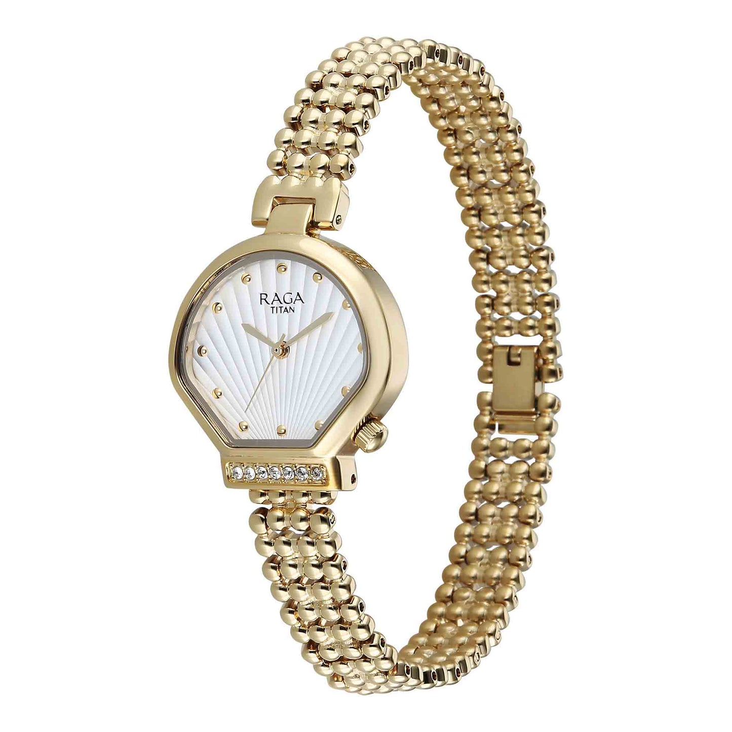 Titan Raga White Special Dial Gold Metal Strap Analog Watch for Women
