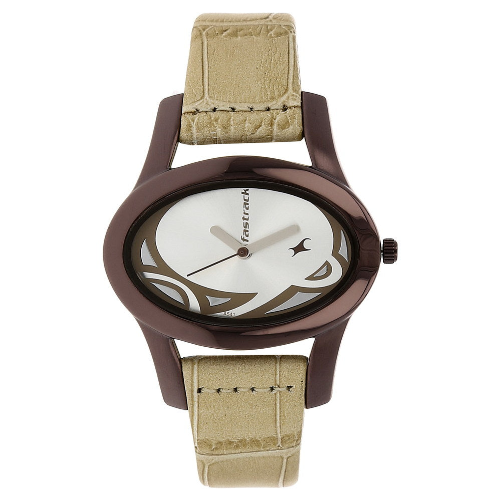 Fastrack Quartz Analog Silver Dial Leather Strap Watch for Girls