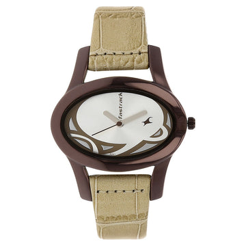 Fastrack Quartz Analog Silver Dial Leather Strap Watch for Girls