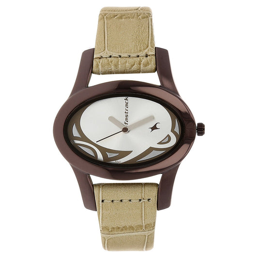Fastrack Quartz Analog Silver Dial Leather Strap Watch for Girls