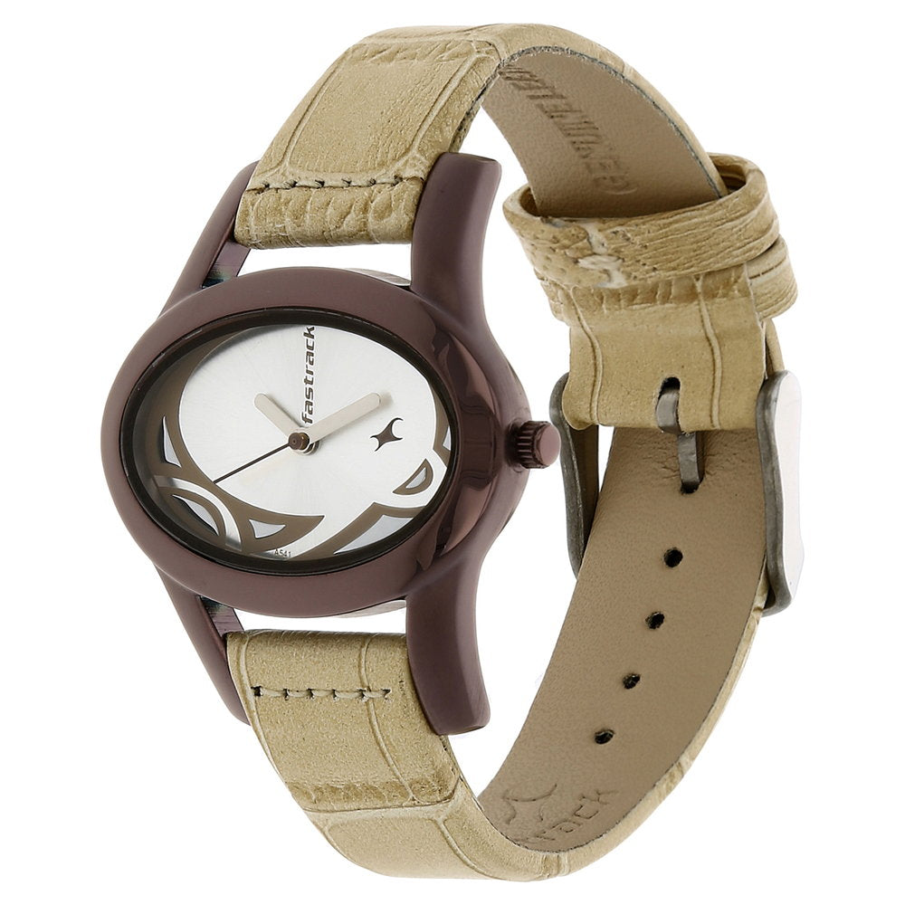 Fastrack Quartz Analog Silver Dial Leather Strap Watch for Girls