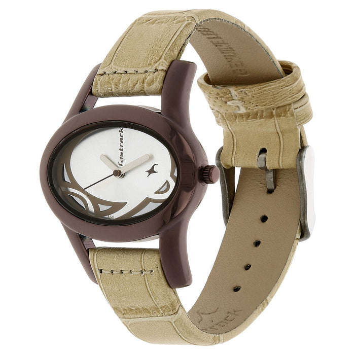 Fastrack Quartz Analog Silver Dial Leather Strap Watch for Girls