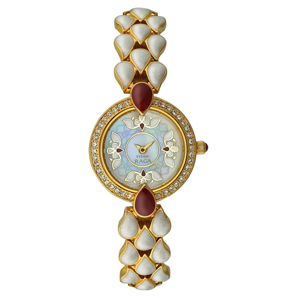 Titan Quartz Analog Mother Of Pearl Dial Watch for Women