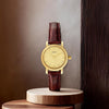 Titan Nebula Vintage 18k Gold Analog Diamond Studded Dial Leather Strap Watch for Women