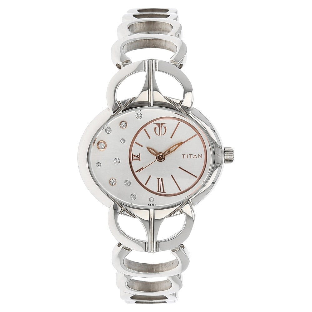 Titan Quartz Analog Silver Dial Stainless Steel Strap Watch for Women