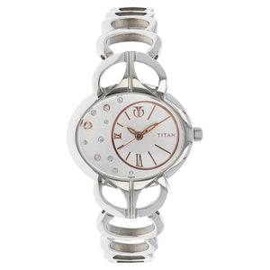 Titan Quartz Analog Silver Dial Stainless Steel Strap Watch for Women