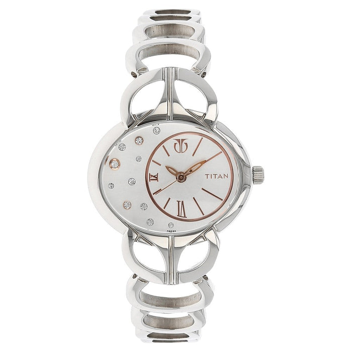 Titan Quartz Analog Silver Dial Stainless Steel Strap Watch for Women