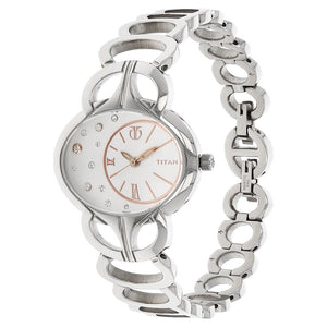 Titan Quartz Analog Silver Dial Stainless Steel Strap Watch for Women