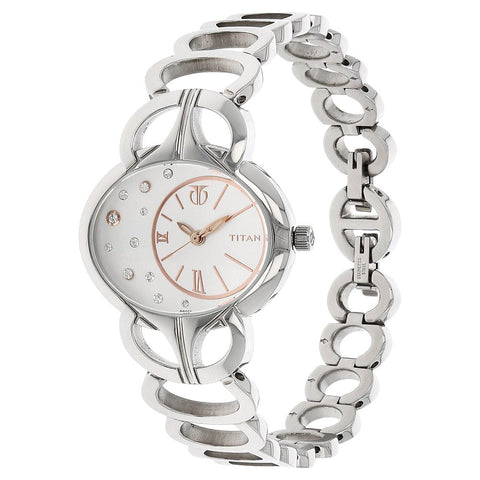 Titan Quartz Analog Silver Dial Stainless Steel Strap Watch for Women