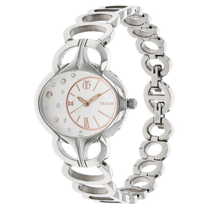 Titan Quartz Analog Silver Dial Stainless Steel Strap Watch for Women