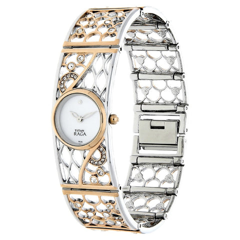 Titan Raga White Dial Women Watch With Metal Strap