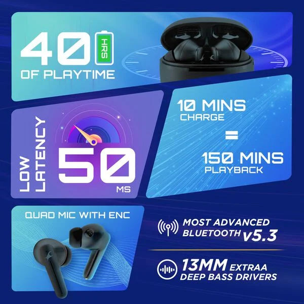 Fastrack Reflex Vybe White: HD Health & Wellness Tracker + Fastrack FPods FX100 40Hrs Playtime Truly Wireless Black Ear Buds 13 mm Deep Bass Drivers Quad Mic NitroFast Charge