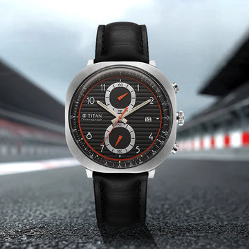 Titan Racecraft Black Dial Leather Strap Chronograph Watch for Men