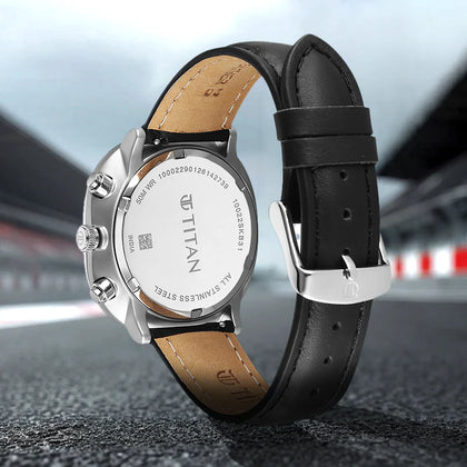 Titan Racecraft Black Dial Leather Strap Chronograph Watch for Men