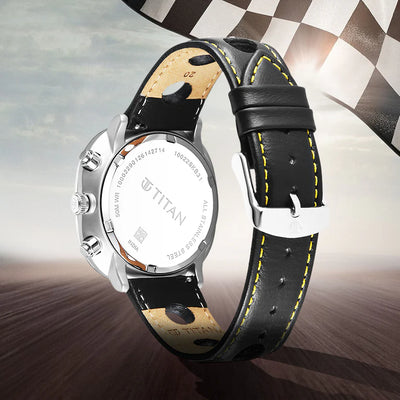 Titan Racecraft Green Dial Black Leather Strap Chronograph Watch for Men