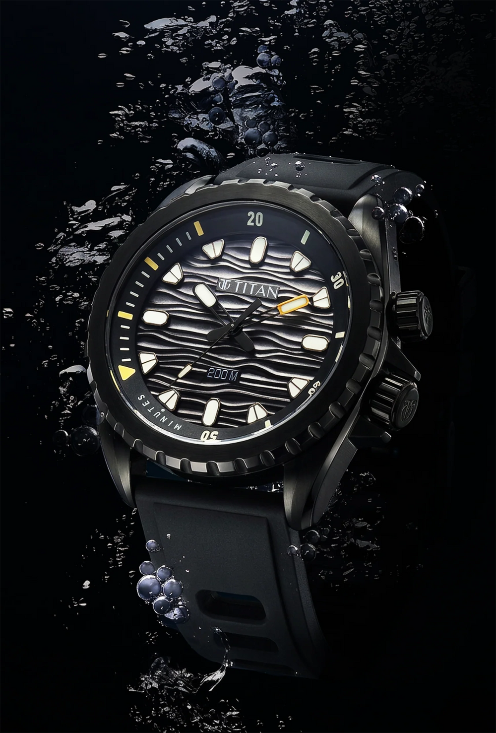 Titan Zero Hour Diver's Black Dial FKM Strap Watch