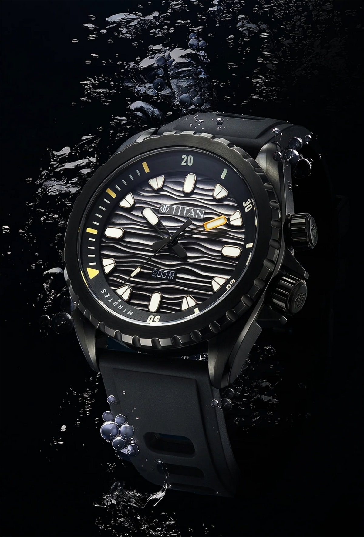 Titan Zero Hour Diver's Black Dial FKM Strap Watch