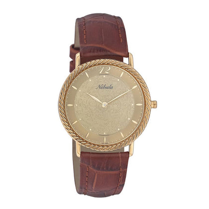Titan Nebula Vintage 18k Gold Analog Leather Strap Watch for Men
