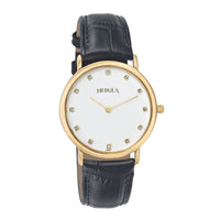 Titan Nebula Vintage 18k Gold Analog Diamond Studded Dial Leather Strap Watch for Men