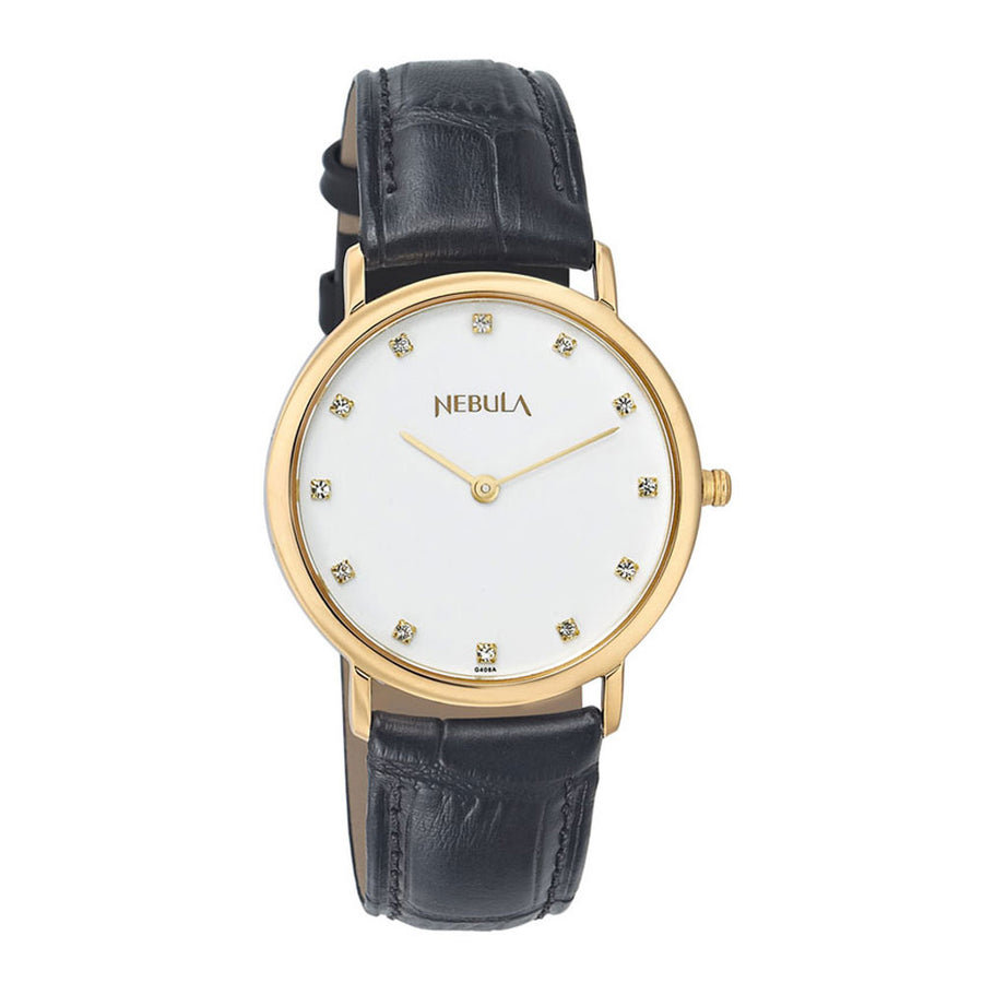 Titan Nebula Vintage 18k Gold Analog Diamond Studded Dial Leather Strap Watch for Men