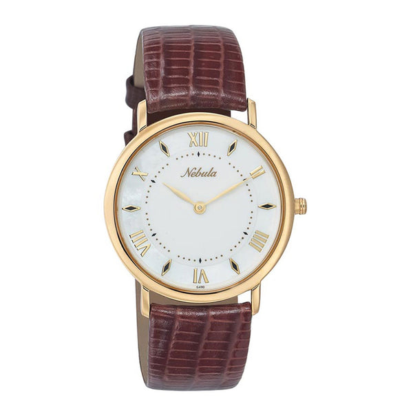 Titan Nebula Vintage 18k Gold Analog Leather Strap Watch for Men