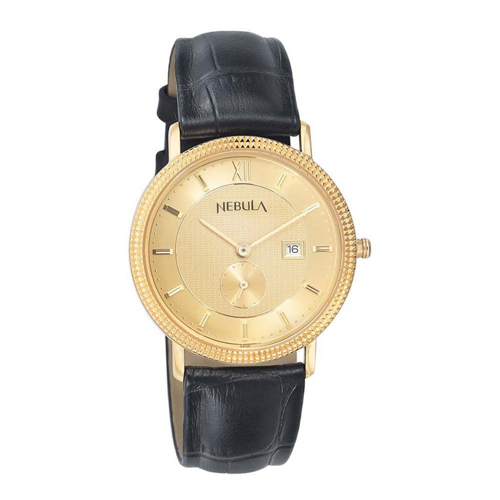 Titan Nebula Vintage 18k Gold Analog Leather Strap Watch for Men