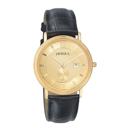 Titan Nebula Vintage 18k Gold Analog Leather Strap Watch for Men