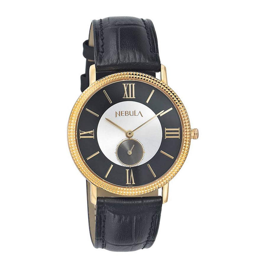 Titan Nebula Vintage 18k Gold Analog with Offset Seconds Leather Strap Watch for Men