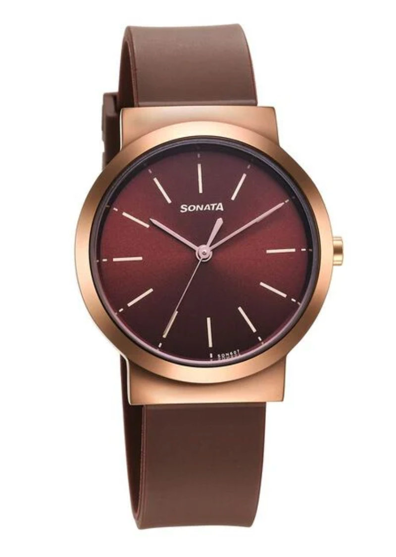 Sonata Essentials Brown Dial Polyurethane Strap Watch for Women 87044KP01