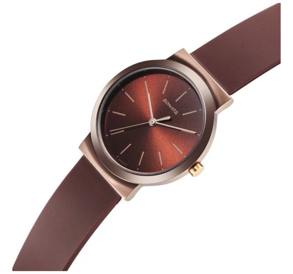 Sonata Essentials Brown Dial Polyurethane Strap Watch for Women 87044KP01